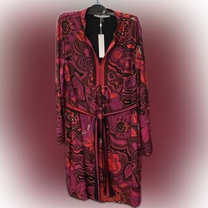 NWT Trina Turk Lined Red and Purple Patterned Dress Size